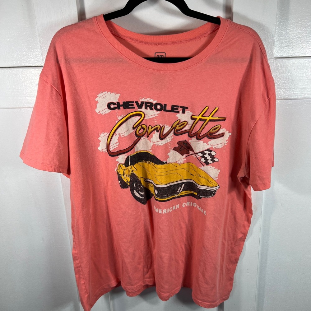 Chevrolet Corvette Graphic T-Shirt XL Coral Pink GM Licensed Hybrid Apparel